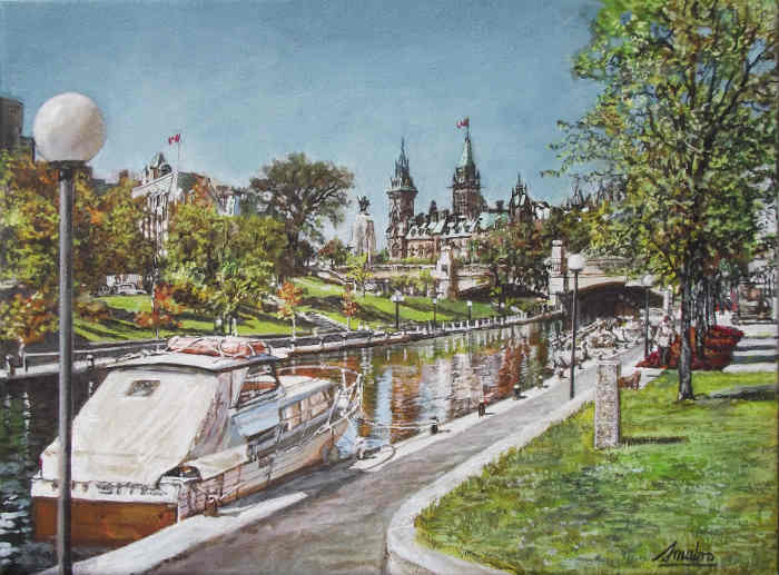 Parliament Buildings, Rideau Canal, Ottawa 2004 acrylic 12inx16in